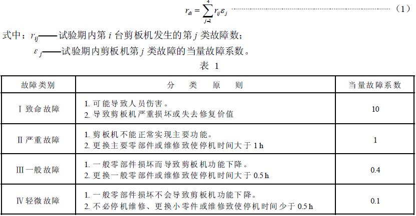 其分類原則及當量故障係數見表1，累積當量故障數rdi按式（1）計算
